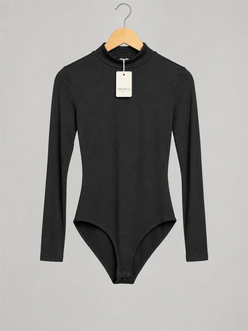 NWT Mangopop Black Long-Sleeve Mock Neck One-Piece Bodysuit